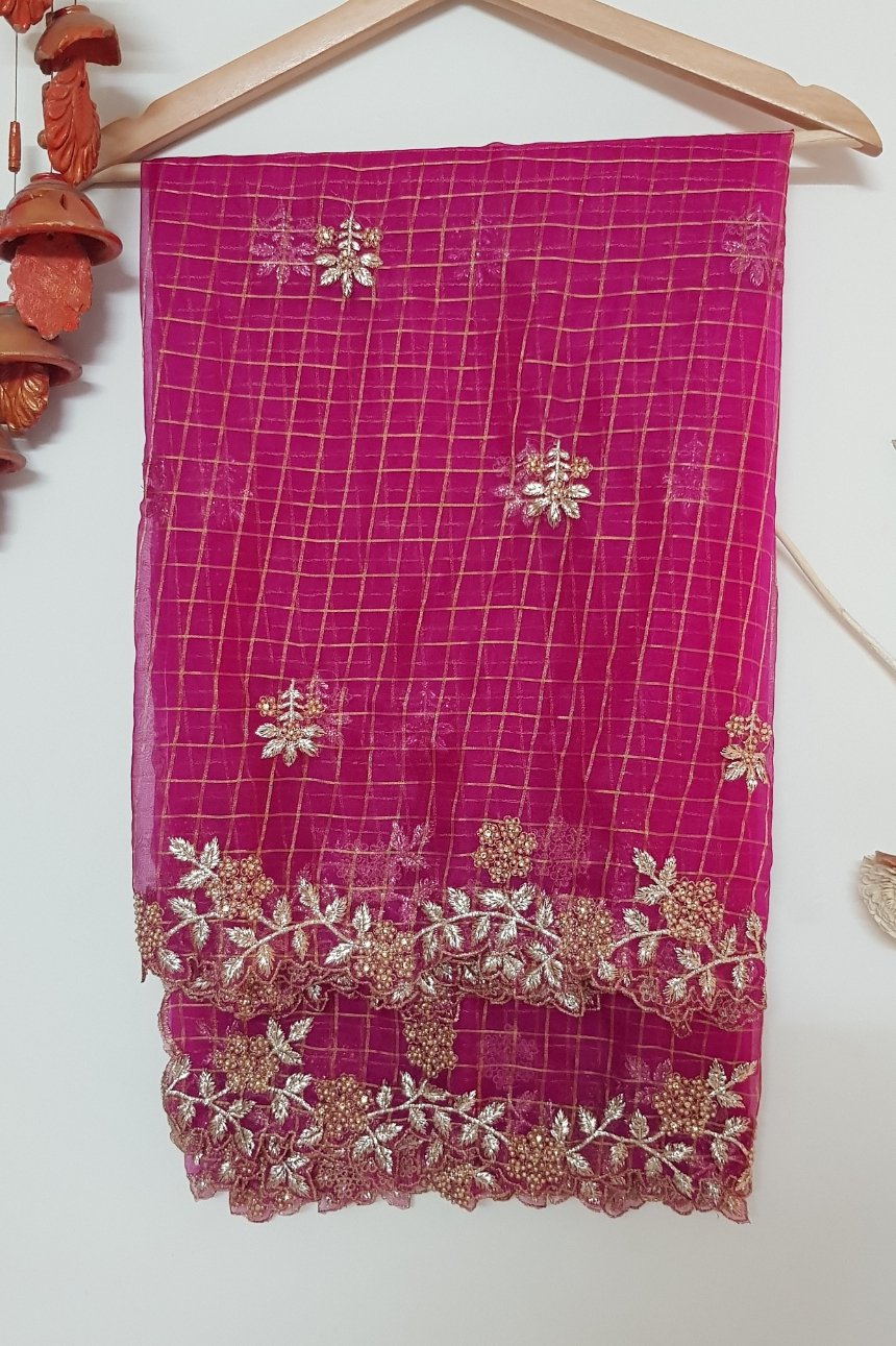 Kanjiveram Semi-silk Zari lehenga along with cutwork Dupatta Half Sare –  Griiham