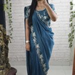 teal handworked saree (1)