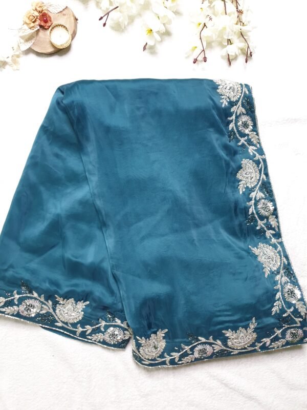 teal handworked saree (2)