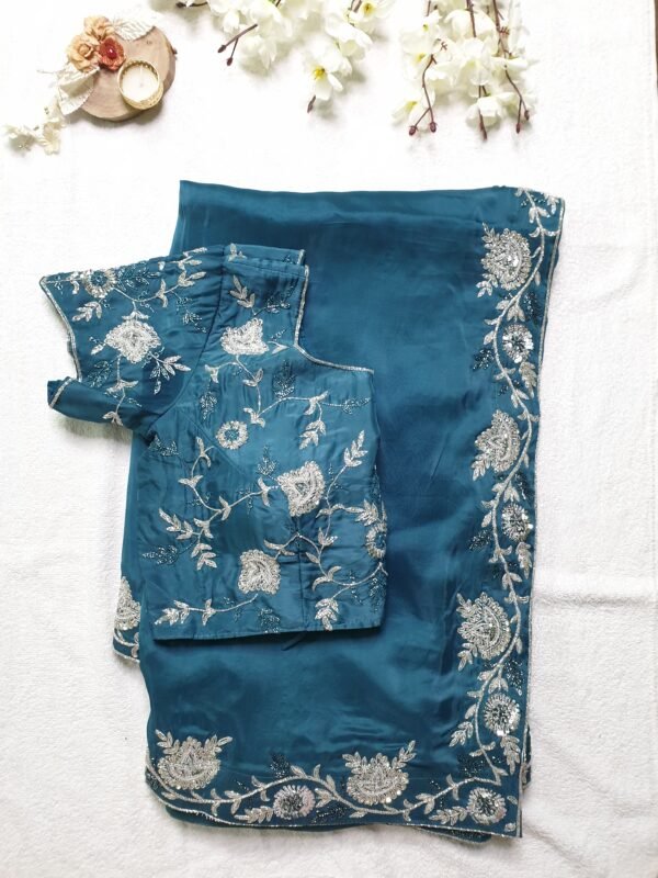 teal handworked saree (4)