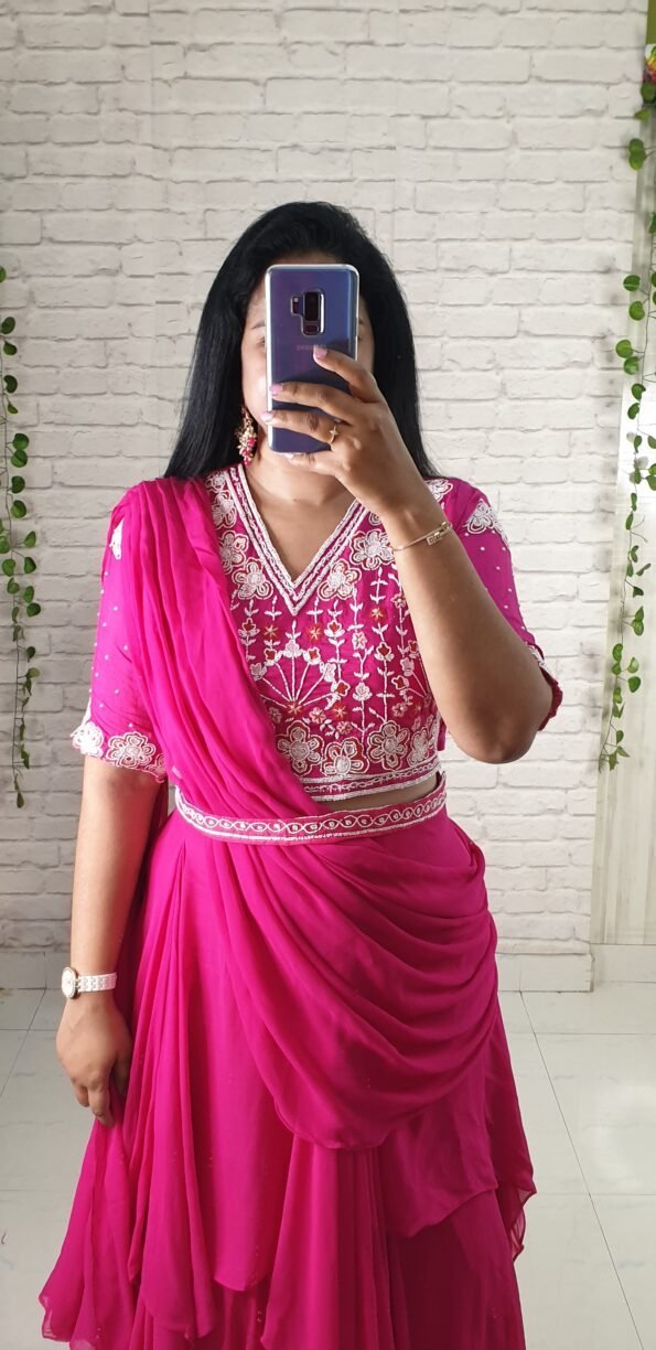 hot pink predraped saree (2)